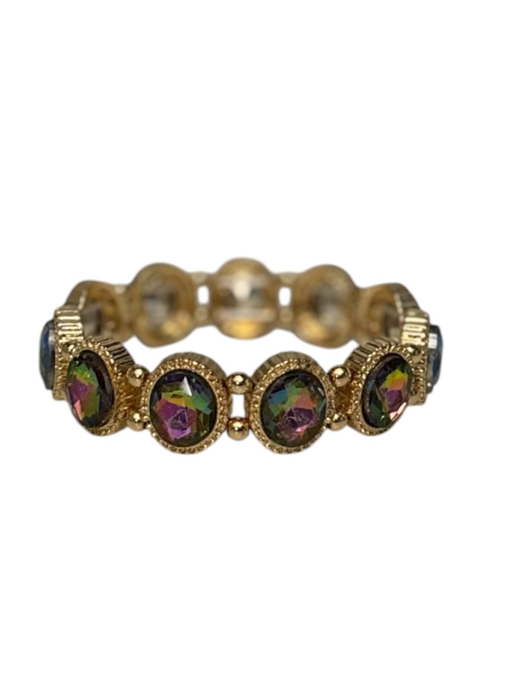 Volcano Oval Gold Stretch Bracelet with Multi-Colored Crystal Stones
